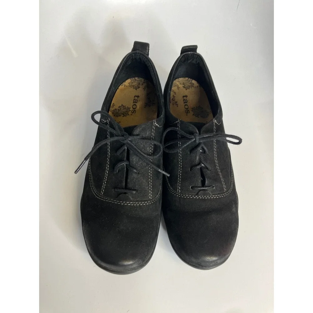 Taos Getaway Oxfords Womens 8.5 Black Leather Good Lace Up Comfort Shoes
